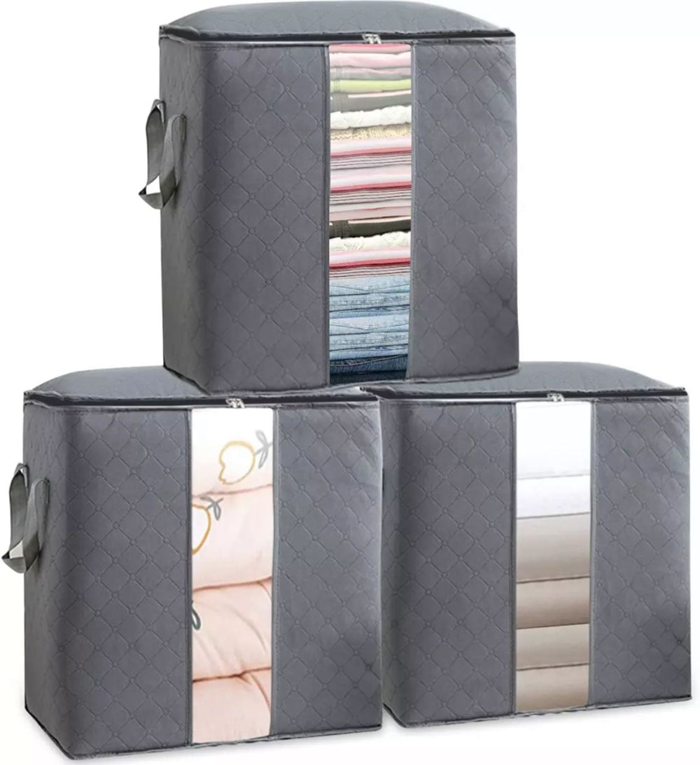 3Pcs Grey Storage Organizer Bags